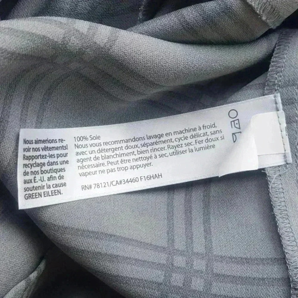 Eileen Fisher Ash Plaid Printed Silk Georgette Scoop Neck Tunic Size SP - Picture 4 of 7